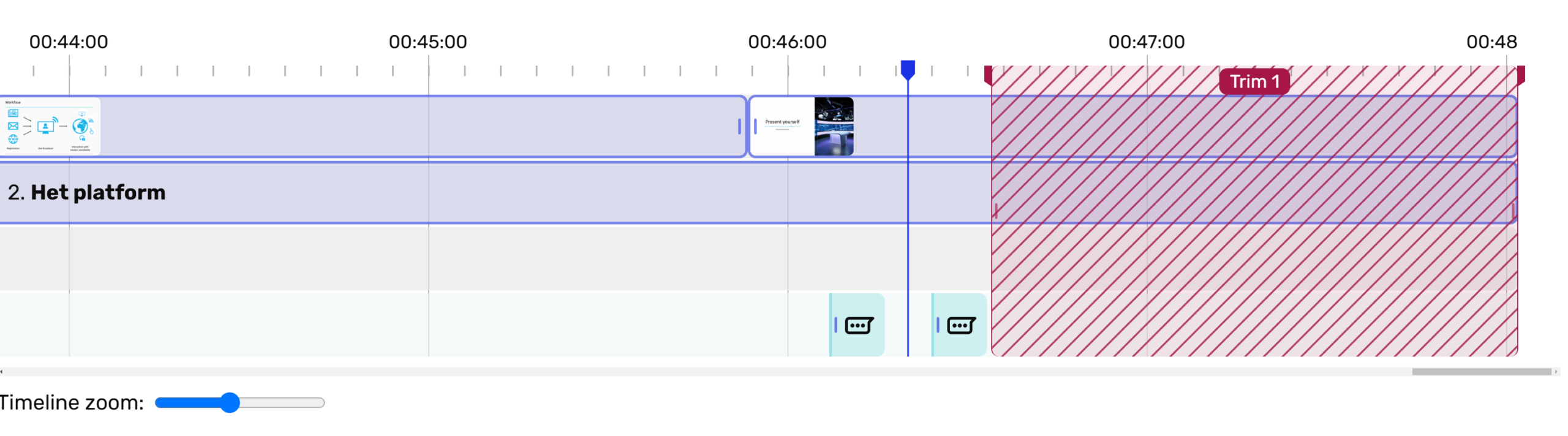 The editor's timeline, where a red shaded block indicates which part of the video will be deleted